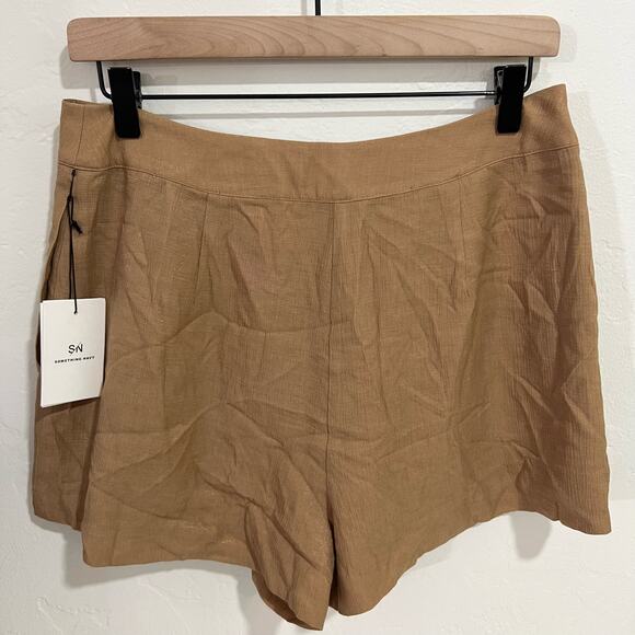 Something Navy Tan Praline Pleated Shorts Size 10 New - Picture 10 of 14